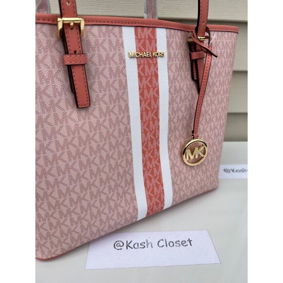 Michael Kors carryall tote bag medium jet set travel purse MK logo sherbert mult - Picture 10 of 12